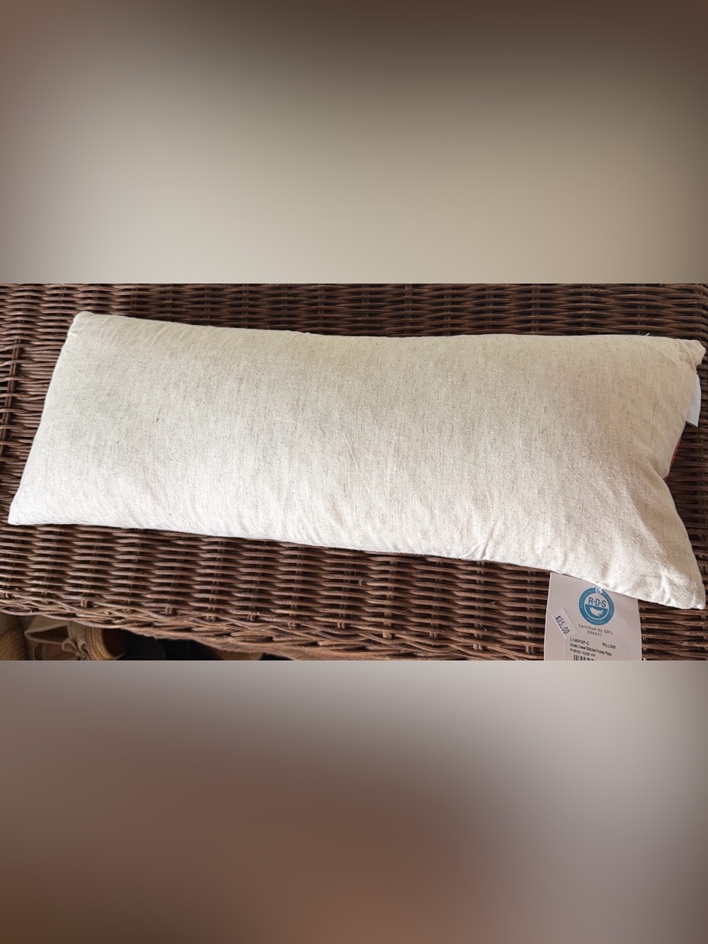 Embroidered Lumbar Pillow - Cream with Pink & Rust Paisley 10x26 Down Filled - Picture 2 of 4